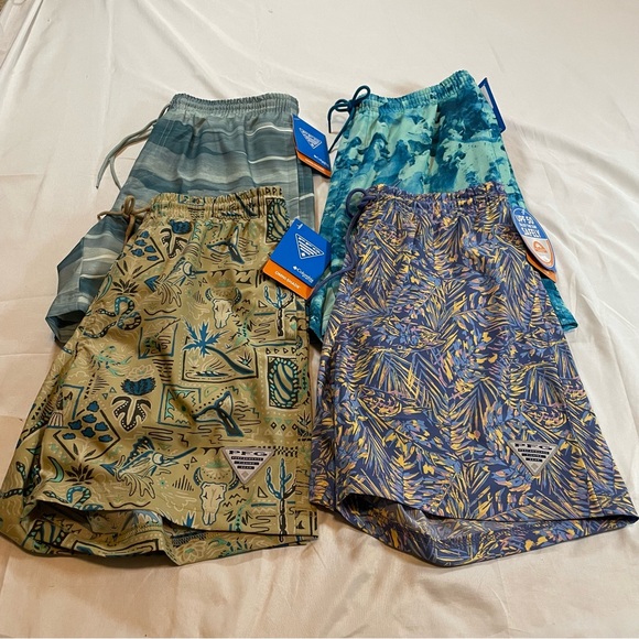 Columbia Men's Athletic Shorts - Blue and Tan Patterns